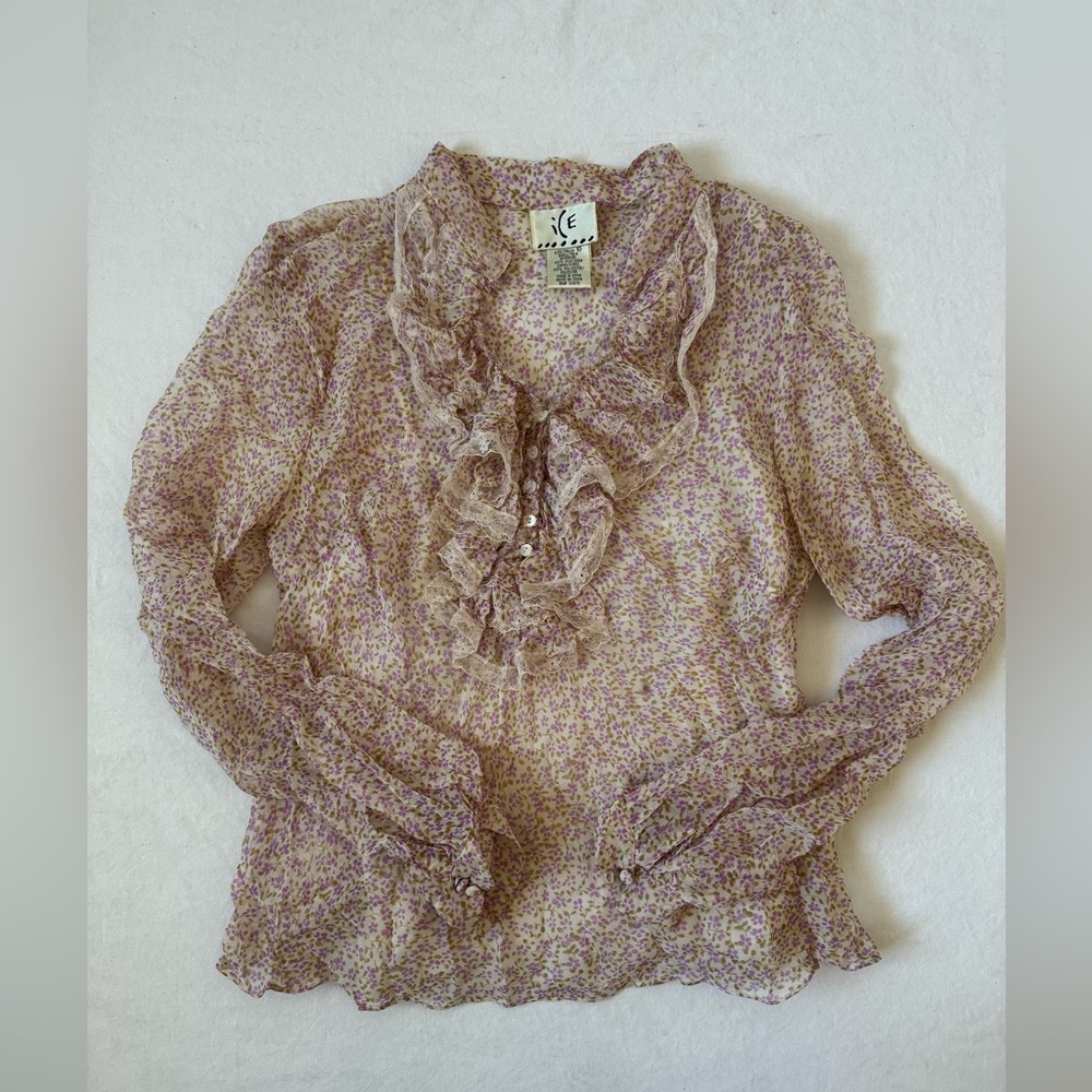Vintage Ice Silk Floral Ruffle Blouse Boho #cottagecore